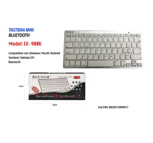 MINI TASTIERA WIRELESS BLUETOOTH ANDROID PC SMARTPHONE TABLET MAXTECH EK900K