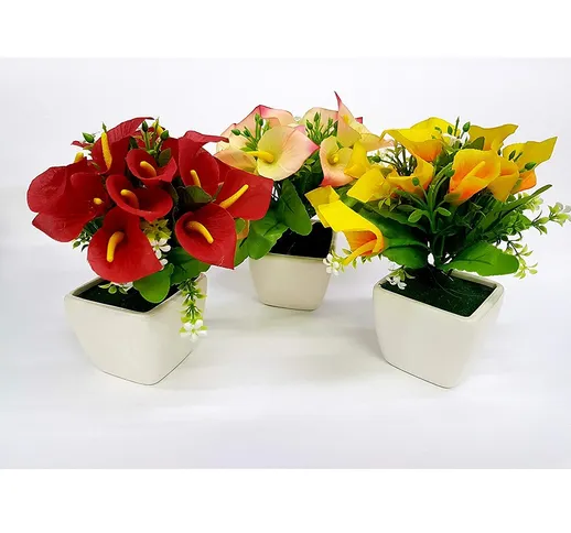 PIANTA CALLA FINTA COLORATA 21X7.5CM VASO CERAMICA DECORAZIONE FIORI SCRIVANIA CASA