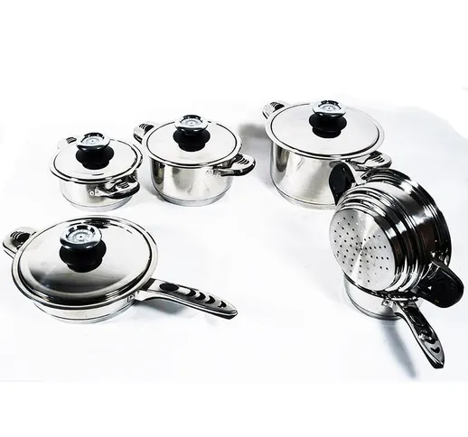 SET BATTERIA DI PENTOLE DA 12 PEZZI PADELLE IN ACCIAIO INOX CUCINA SCHUSTER