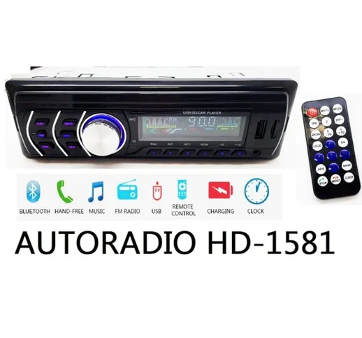 AUTORADIO STEREO BLUETOOTH FM AUTO MP3 USB SD CARD AUX RADIO CON TELECOMANDO
