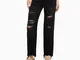 Bershka Jeans Straight Fit Cropped Strappati Donna 40 (Eu 36) Nero