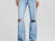 Bershka Jeans 90'S Wide Leg Strappati Donna 46 (Eu 42) Azzurro Lavato
