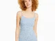 Bershka Vestito Mini Con Spalline A Coste Stampato Donna Xs Azzurro