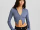 Bershka Camicia A Maniche Lunghe Regular Fit Con Dettaglio A Punte Donna Xs Azzurro