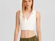 Bershka Camicia Senza Maniche Con Cappuccio E Cerniera Donna Xs Bianco