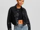 Bershka Giacca Camicia Effetto Pelle Cropped Donna L Nero