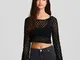 Bershka Maglia Cropped Con Maniche A Campana Donna M Nero