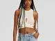 Bershka Top Semplice Con Scollo All'americana E Cut Out Donna S Avorio