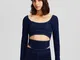 Bershka Body Denim Bodycon Maniche Lunghe Cut Out Donna Xs Azzurro