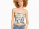 Bershka Top A Fascia Stampa Donna Xs Avorio