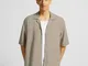 Bershka Camicia A Maniche Corte Relax Fit Semplice Uomo Xxl Sabbia