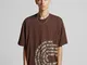 Bershka Maglietta A Maniche Corte Boxy Fit Stampata Uomo M Marrone