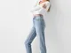 Bershka Mom Jeans Slim Comfort Fit Donna 48 (Eu 44) Azzurro Lavato