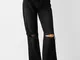 Bershka Jeans 90'S Wide Leg Strappati Donna 40 (Eu 36) Nero