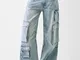 Bershka Jeans Cargo Multitasche Donna 36 (Eu 32) Azzurro Lavato