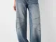 Bershka Jeans Balloon Low Waist Tagli Donna 38 (Eu 34) Azzurro Lavato