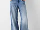 Bershka Jeans Baggy Doppia Vita Donna 40 (Eu 36) Azzurro Lavato