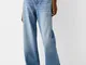 Bershka Jeans Baggy Brillanti Donna 46 (Eu 42) Azzurro Lavato