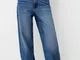 Bershka Jeans Skater Fit Cargo Effetto Slavato Donna 40 (Eu 36) Azzurro Lavato