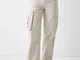 Bershka Pantaloni Cargo Straight Fit Regolabili Donna 40 (Eu 36) Grigio