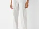 Bershka Pantaloni Cargo Straight Fit Regolabili In Cotone Donna 42 (Eu 38) Bianco