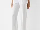 Bershka Pantaloni Straight Fit In Cotone Con Vita Canneté Donna Xs Bianco