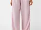 Bershka Pantaloni Straight Fit In Misto Lino Con Vita Elasticizzata Donna M Rosa