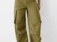 Bershka Pantaloni Cargo Voluminosi Multipocket Donna 36 (Eu 32) Verde