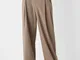 Bershka Pantaloni Wide Leg Pince Donna 36 (Eu 32) Visone