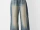 Bershka Jeans Mega Baggy Con Ricamo Donna 44 (Eu 40) Azzurro Lavato