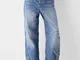 Bershka Jeans Baggy Farfalle Donna 46 (Eu 42) Azzurro Lavato