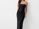 Bershka Vestito A Fascia In Satin Maxi Donna Xl Nero