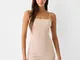 Bershka Vestito Mini Semplice Con Spalline E Dettaglio Fiocchi Donna L Beige