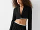 Bershka Blazer Cropped Con Dettaglio In Popeline Donna L Nero