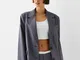 Bershka Blazer Relax Fit Taglio Maschile Donna L Grigio Scuro