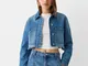 Bershka Giacca Di Jeans Cropped Workwear Donna Xs Azzurro Lavato