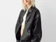 Bershka Giacca Dad Fit Oversize Finta Pelle Effetto Consumato Donna M Nero