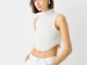 Bershka Top Senza Maniche A Coste In Tessuto Semplice Con Mezzo Collo Donna S Bianco