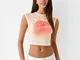 Bershka Maglietta Maniche Corte Cropped Stampa Donna S Rosa