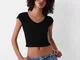 Bershka Maglietta A Maniche Corte Con Collo A V Donna 10-12 Nero