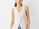 Bershka Gilet Lungo 4 Bottoni Donna M Bianco