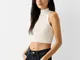 Bershka Top Senza Maniche Con Collo Alto In Maglia Donna Xs Avorio