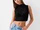 Bershka Top Senza Maniche In Pizzo Donna Xs Nero