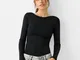 Bershka Body A Maniche Lunghe Con Arricciatura Laterale Donna S Nero