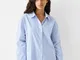 Bershka Camicia A Maniche Lunghe Popeline Righe Donna M Azzurro