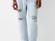 Bershka Jeans Jogger Strappi Uomo Xl Azzurro Chiaro