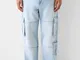 Bershka Jeans Cargo Baggy Uomo 48 (Eu 42) Azzurro Chiaro