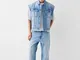 Bershka Gilet In Denim Uomo M Azzurro Lavato