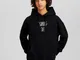 Bershka Felpa Con Cappuccio Oversize Stampata Uomo M Nero