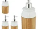 4x Dispenser di Sapone, Ricaricabile con Testa a Pressione, in Bambù & Ceramica, Bagno, 22...